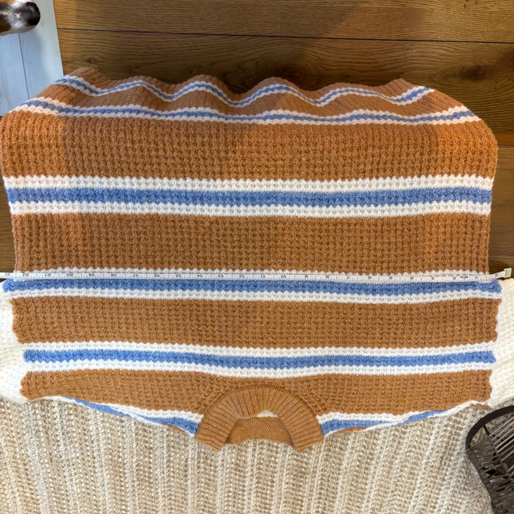 American Eagle Striped Waffle Chunky Thick Knit Sweater Brown Blue White Women's - Picture 5 of 5